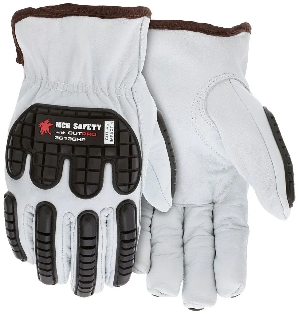 MCR Safety 36136HP Grain Goatskin Leather with Hypermax Liner, Drivers Cut Resistant Work Gloves, White, Box of 12 Pairs