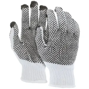 MCR Safety 9660 Two Sided PVC Dots, Cotton String Knit Work Gloves, White, Box of 12 Pairs