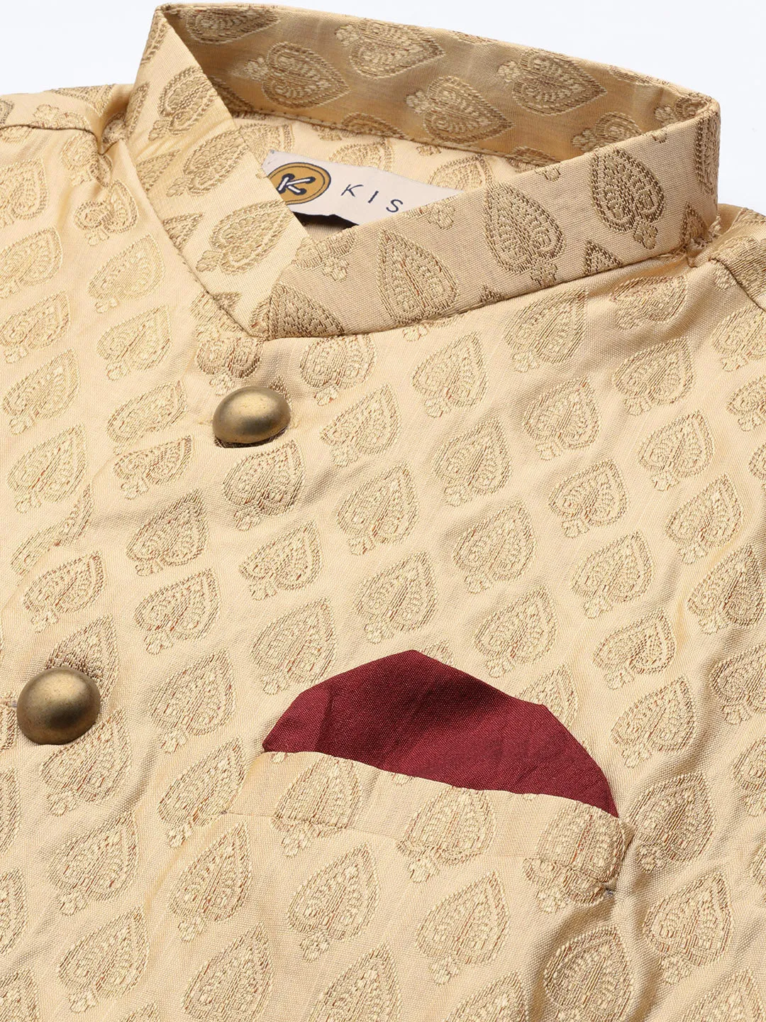 Men Biege Kurta Jacket Dhoti Set