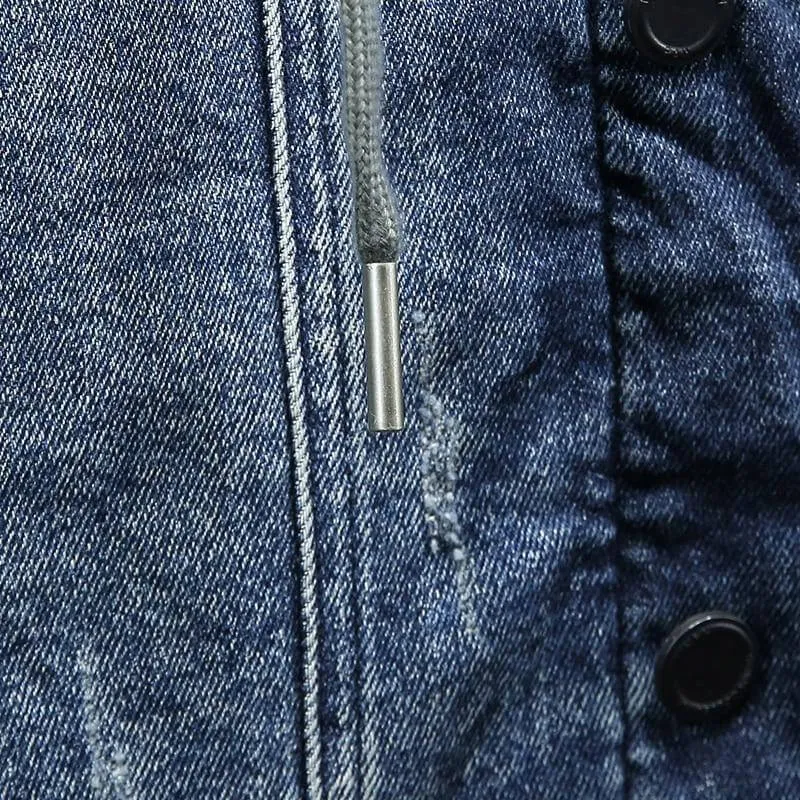 Men Black/blue Hooded Jean Jacket