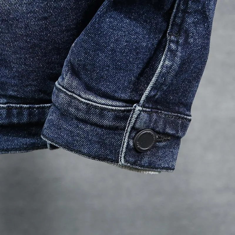 Men Black/blue Hooded Jean Jacket