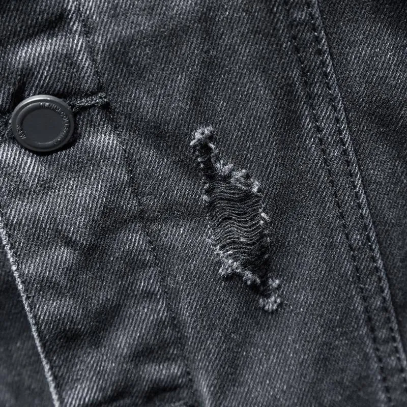 Men Black/blue Hooded Jean Jacket