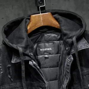 Men Black/blue Hooded Jean Jacket