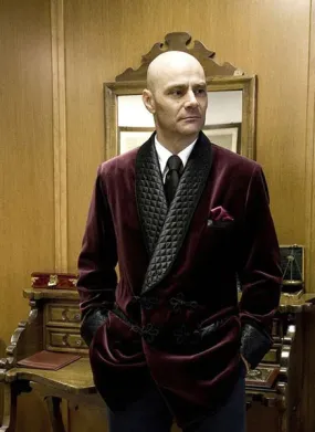 Men's Burgundy  Velvet Smoking Quilted Long Dinner Coat