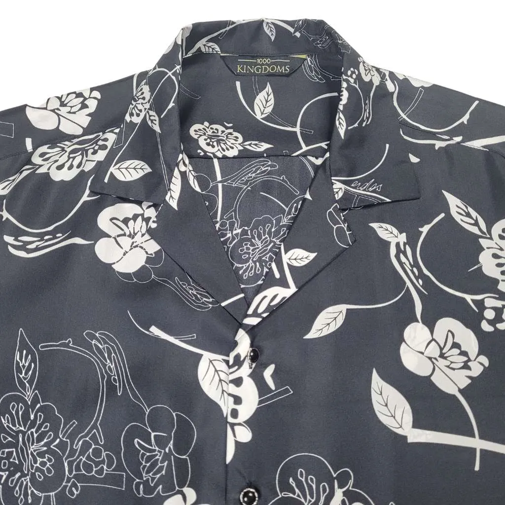 Mens Gothic Floral Short Sleeve Silk Shirt