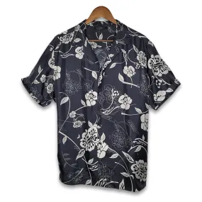 Mens Gothic Floral Short Sleeve Silk Shirt