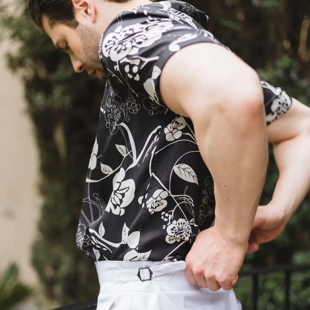 Mens Gothic Floral Short Sleeve Silk Shirt