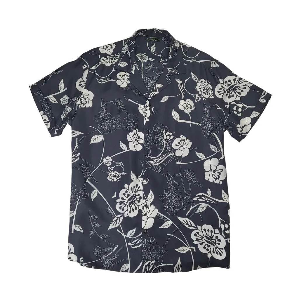 Mens Gothic Floral Short Sleeve Silk Shirt