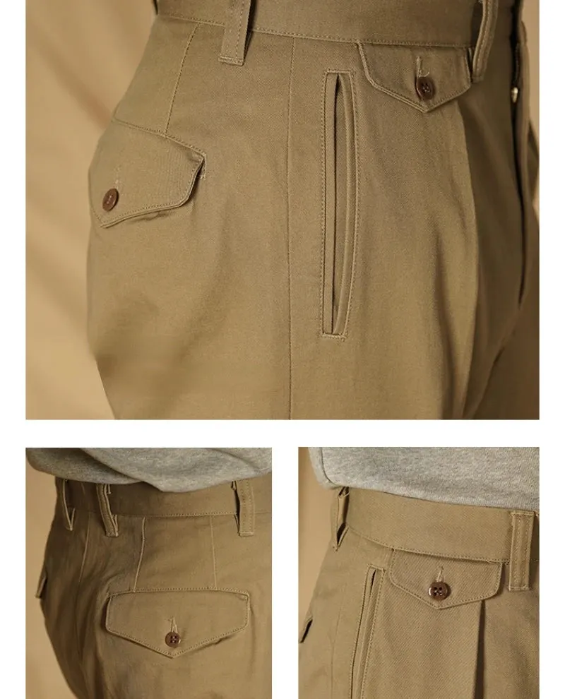 Men's High-waisted Cargo Pants - Loose Straight Military Trousers