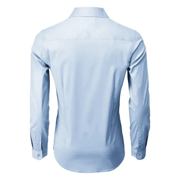 Men's Long Sleeve Blue Classic Fit Pocket Dress Shirt