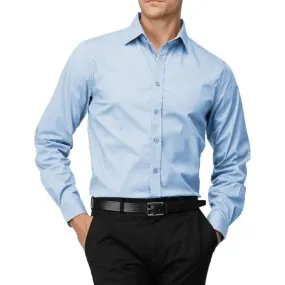 Men's Long Sleeve Blue Classic Fit Pocket Dress Shirt