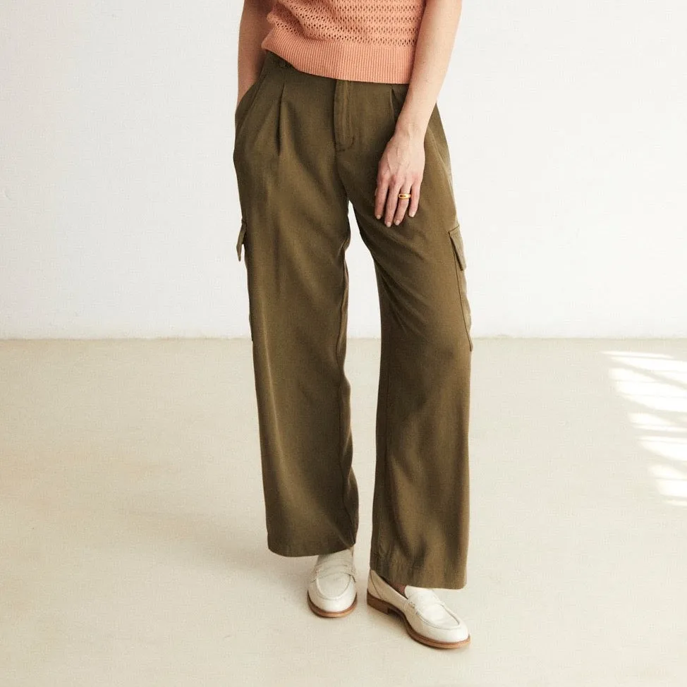 Mogambo Cargo Fluid Viscose Pants in Khaki