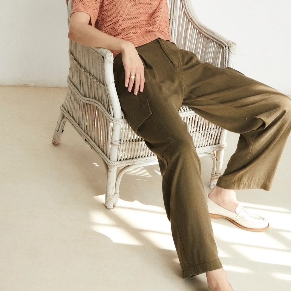 Mogambo Cargo Fluid Viscose Pants in Khaki