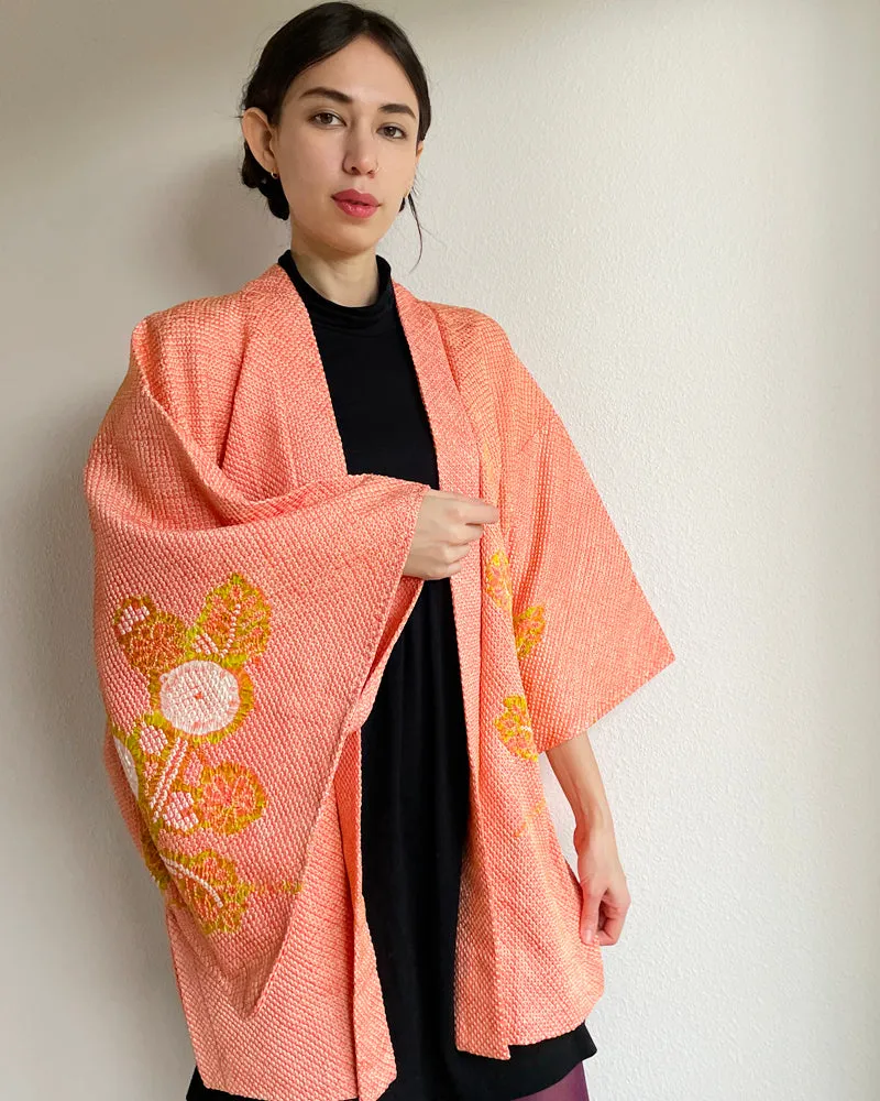 Morning Glory Flower of Shibori Haori Kimono Jacket