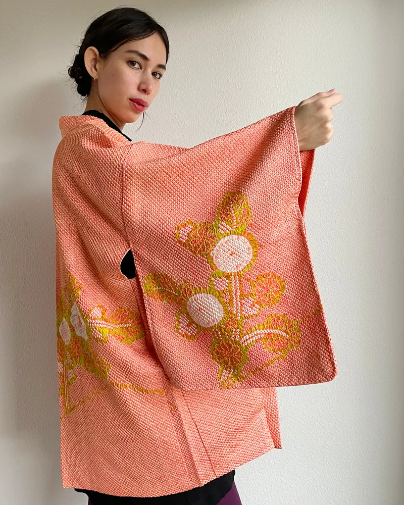 Morning Glory Flower of Shibori Haori Kimono Jacket
