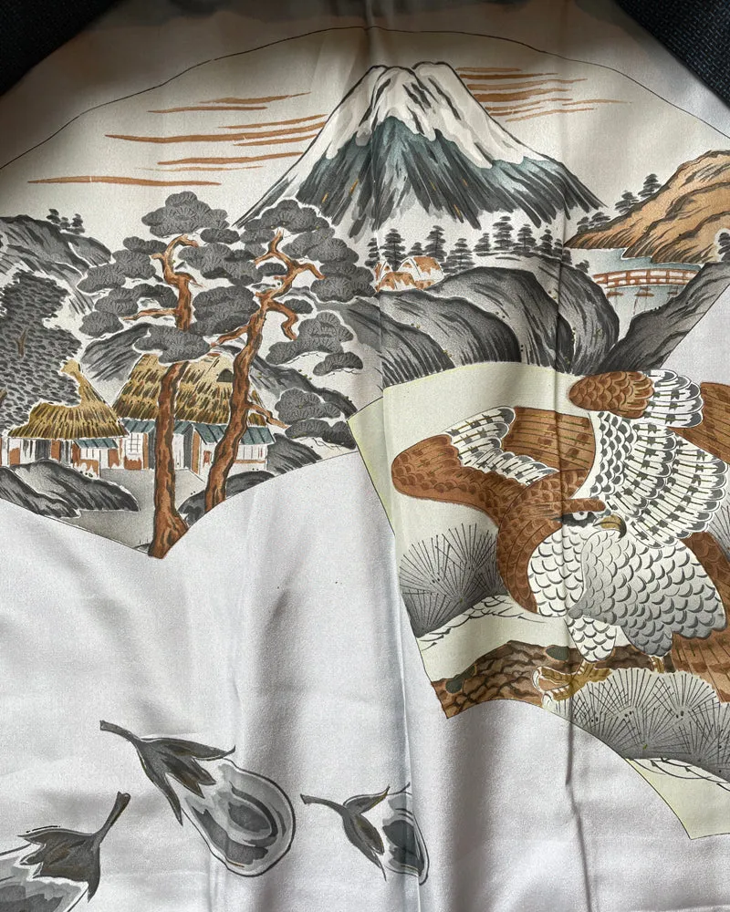 Mount Fuji, Eagle, Pine Tree, and Egg Plant Oshima Tsumugi Haori Kimono Jacket