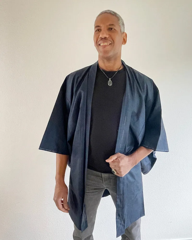 Mount Fuji, Eagle, Pine Tree, and Egg Plant Oshima Tsumugi Haori Kimono Jacket