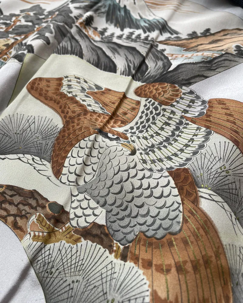 Mount Fuji, Eagle, Pine Tree, and Egg Plant Oshima Tsumugi Haori Kimono Jacket