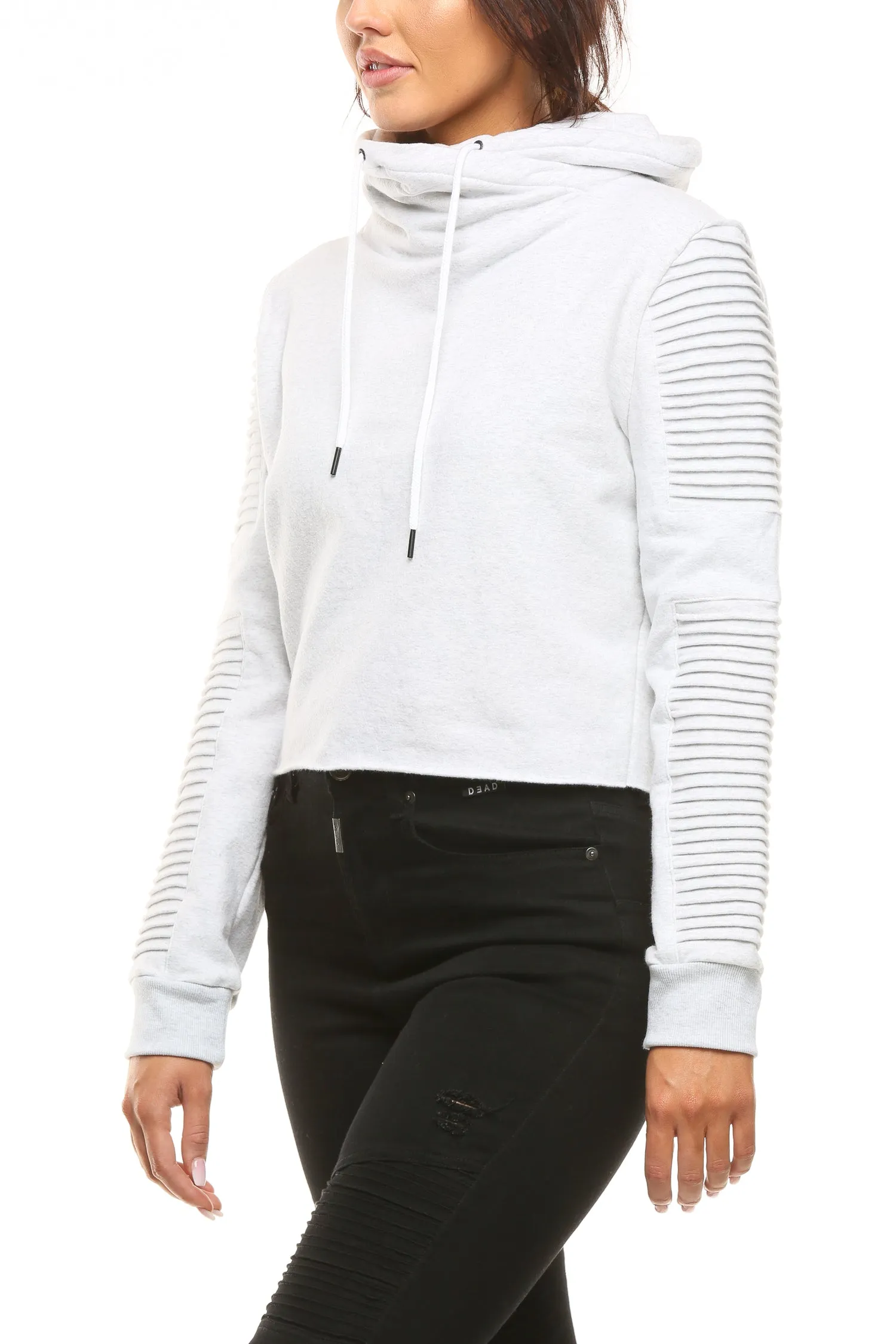 Nana Judy Women's Adeline Crop Funnel Sweat White Marle