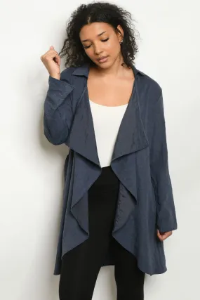 Navy Blue Long Sleeve Cardigan Jacket