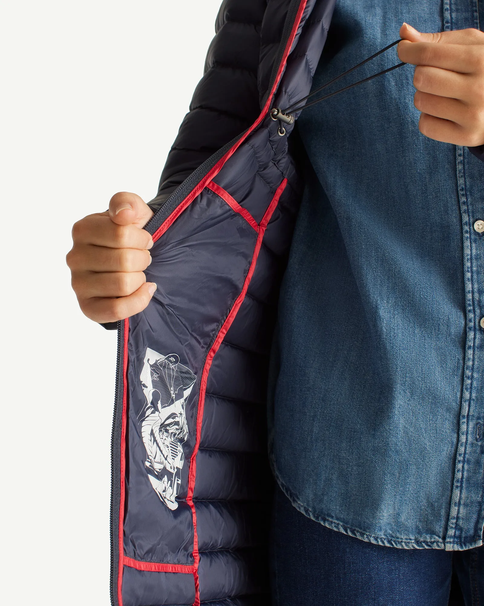 Navy Vero long hooded puffer jacket