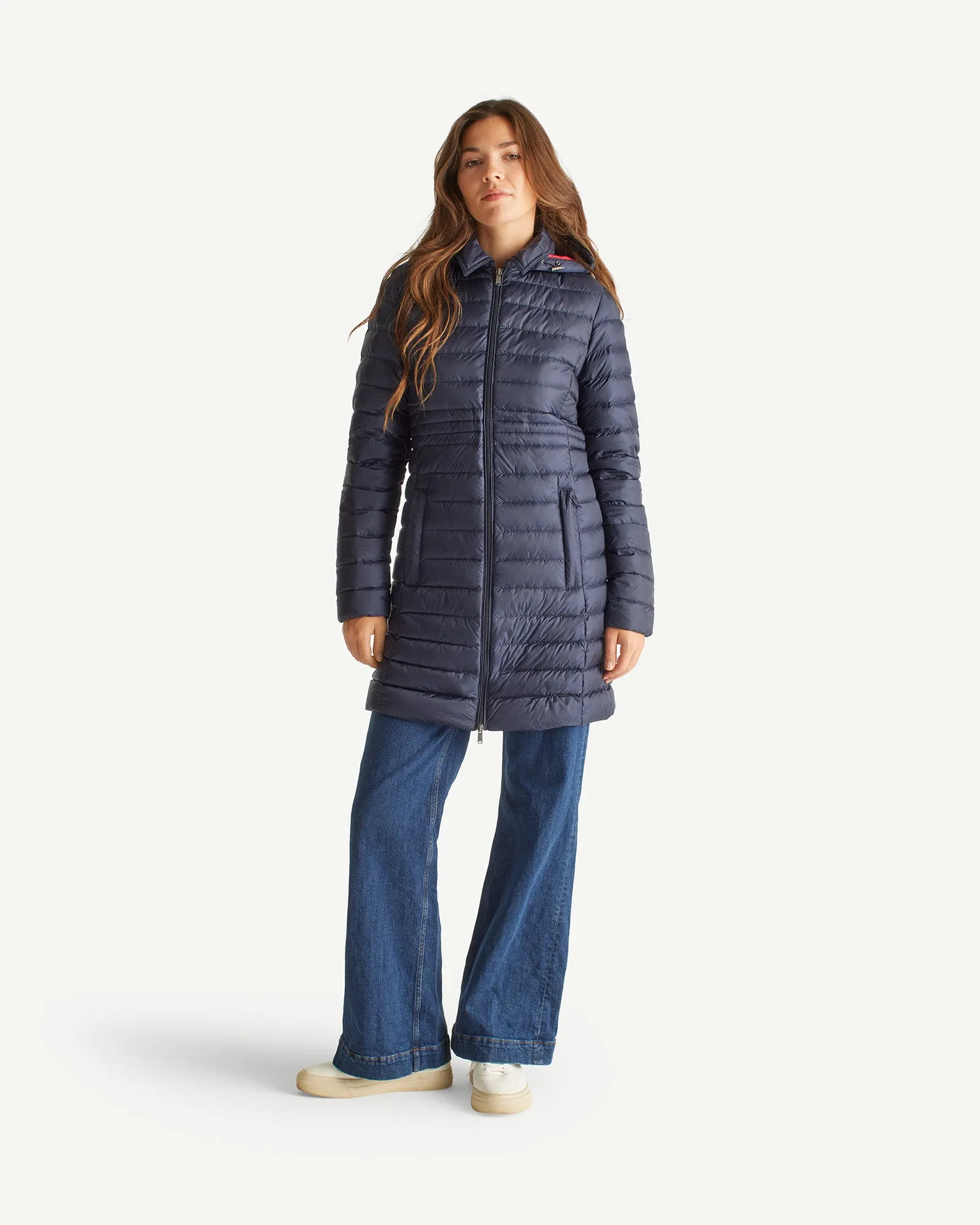 Navy Vero long hooded puffer jacket