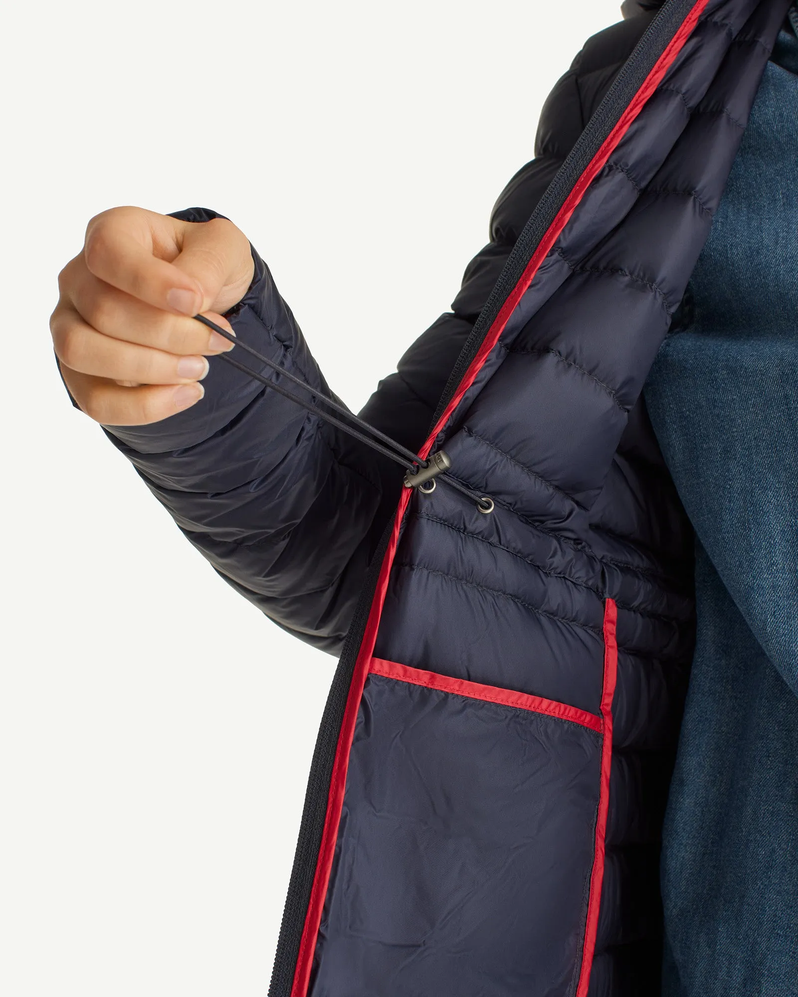 Navy Vero long hooded puffer jacket