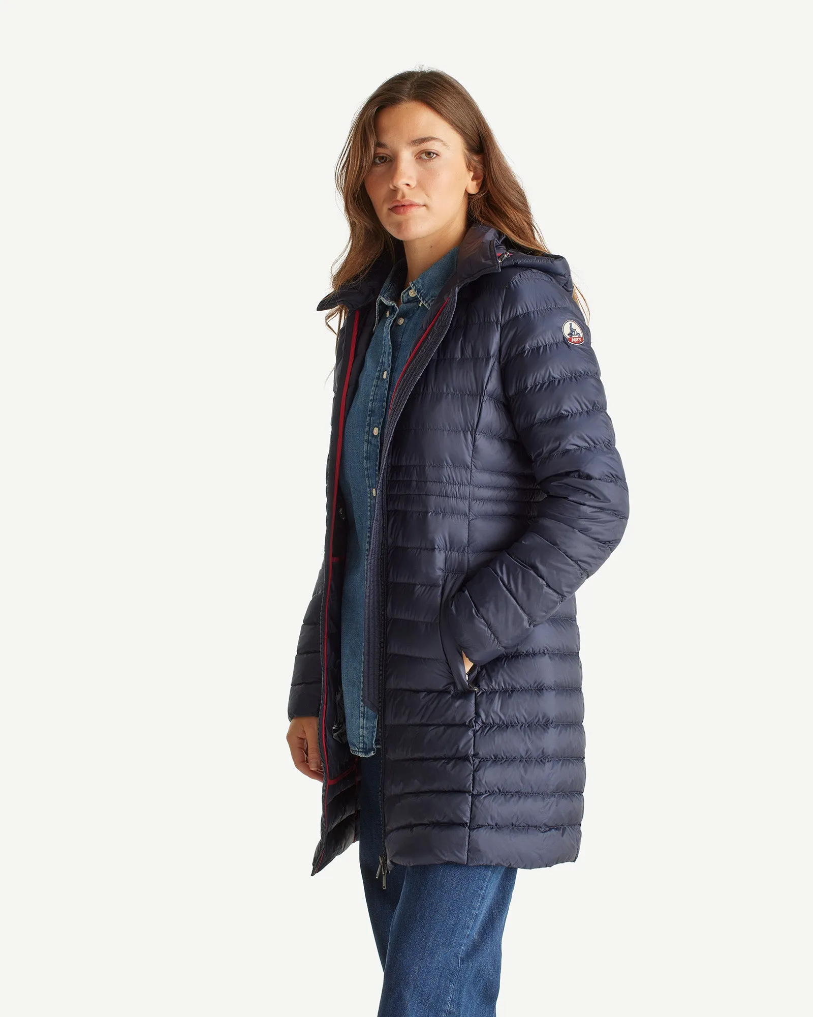 Navy Vero long hooded puffer jacket