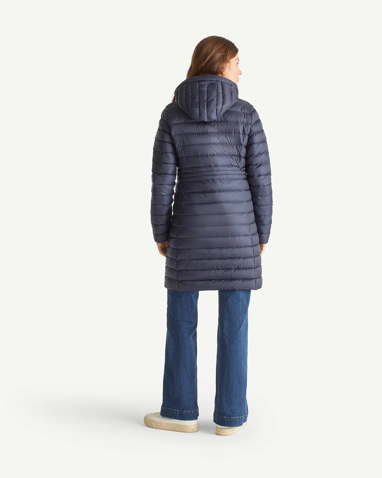 Navy Vero long hooded puffer jacket