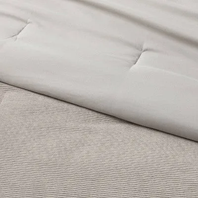 New - Twin/Twin Extra Long Corduroy Plush Comforter Light Gray - Room Essentials