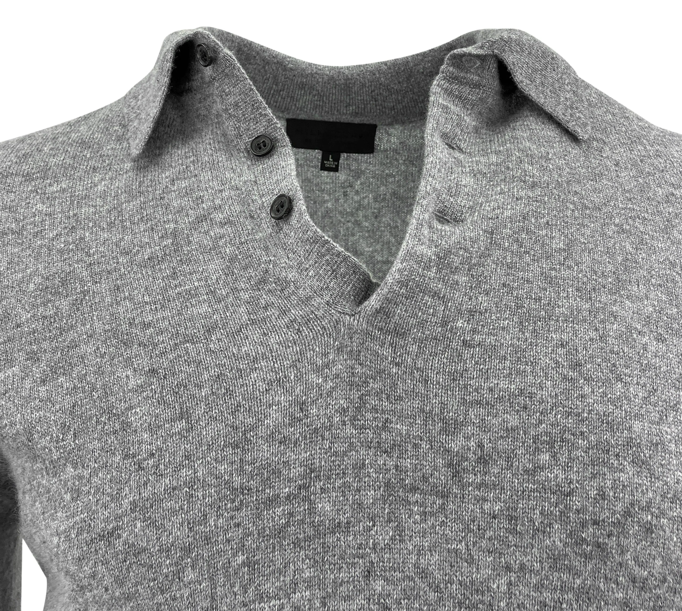 Nili Lotan Myles Polo Sweater in Light Grey Melange