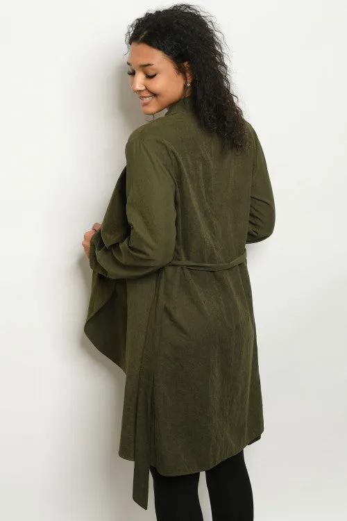 Olive Green Long Sleeve Cardigan Jacket