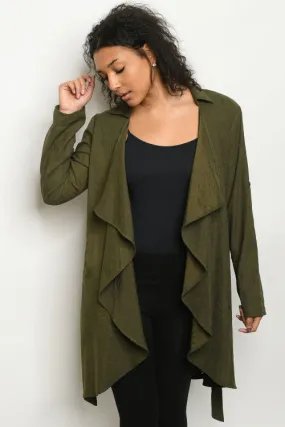 Olive Green Long Sleeve Cardigan Jacket