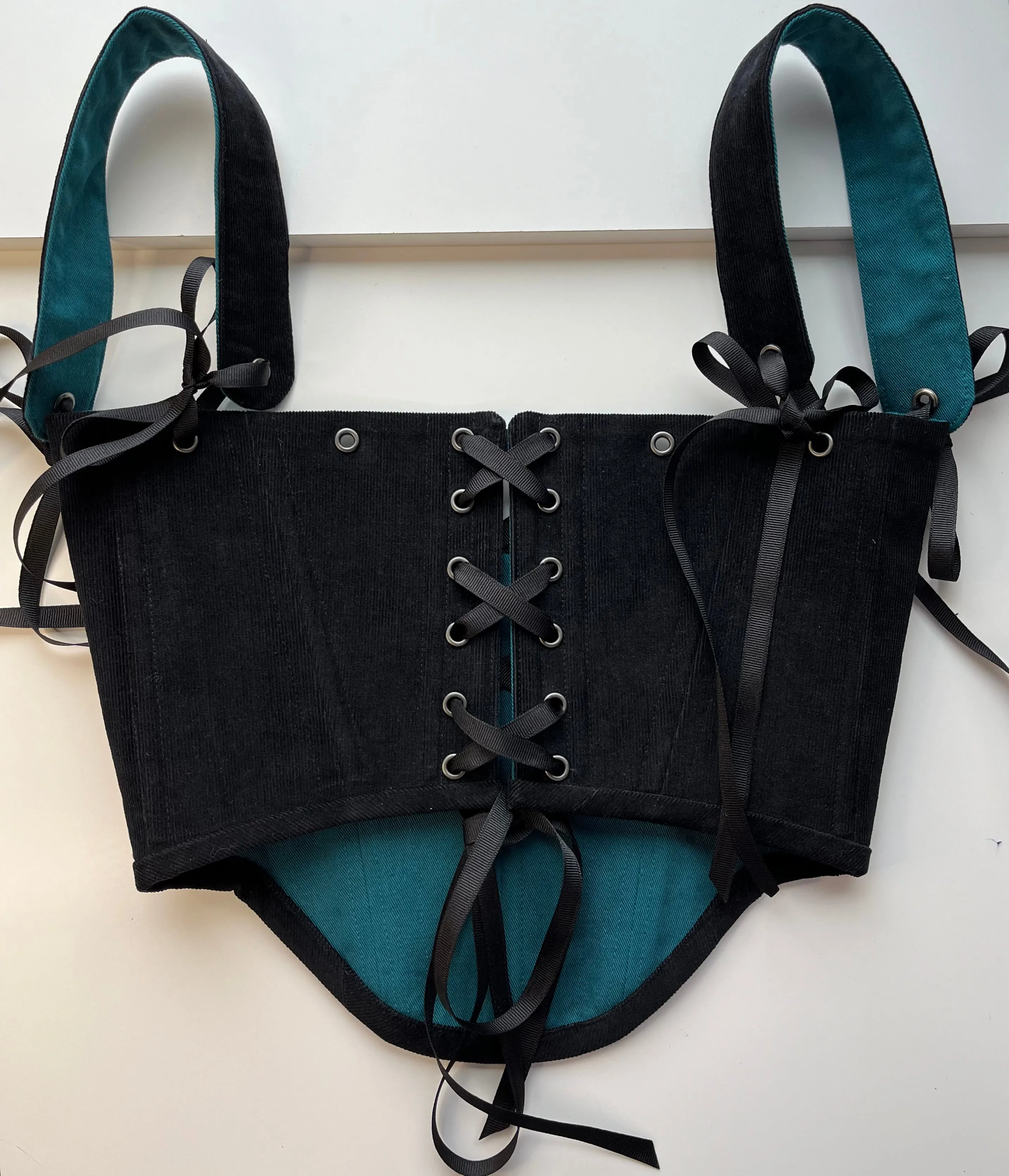 ✨Order for Livia✨Reversible black corduroy /  teal underbust corsage