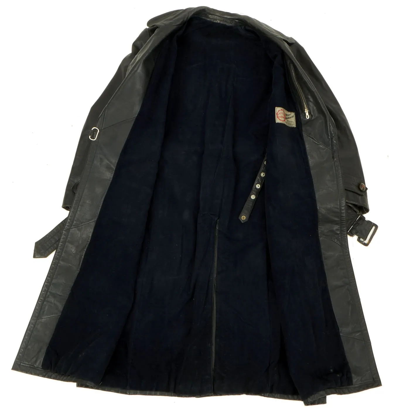 Original German WWII Officer Black Leather Greatcoat
