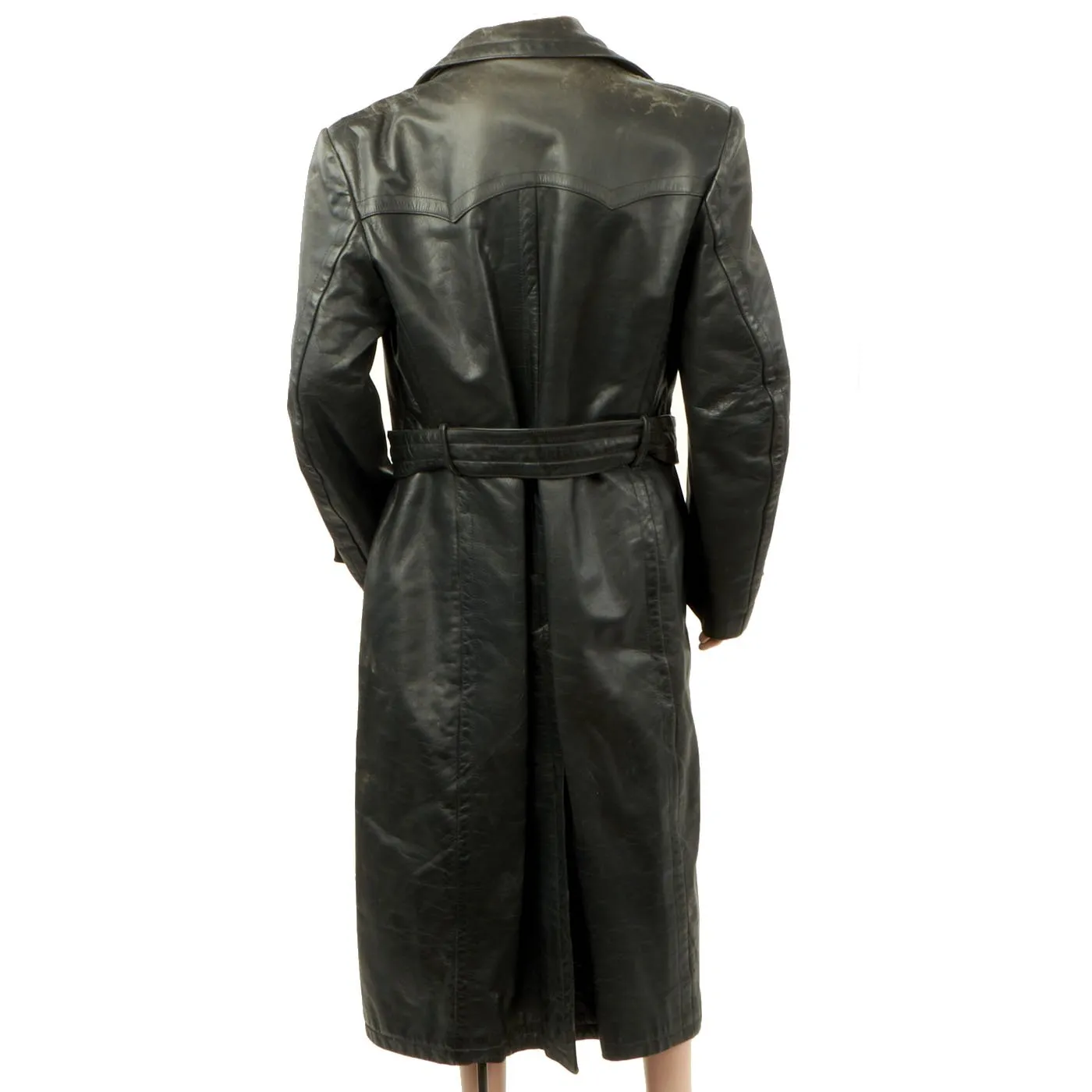 Original German WWII Officer Black Leather Greatcoat
