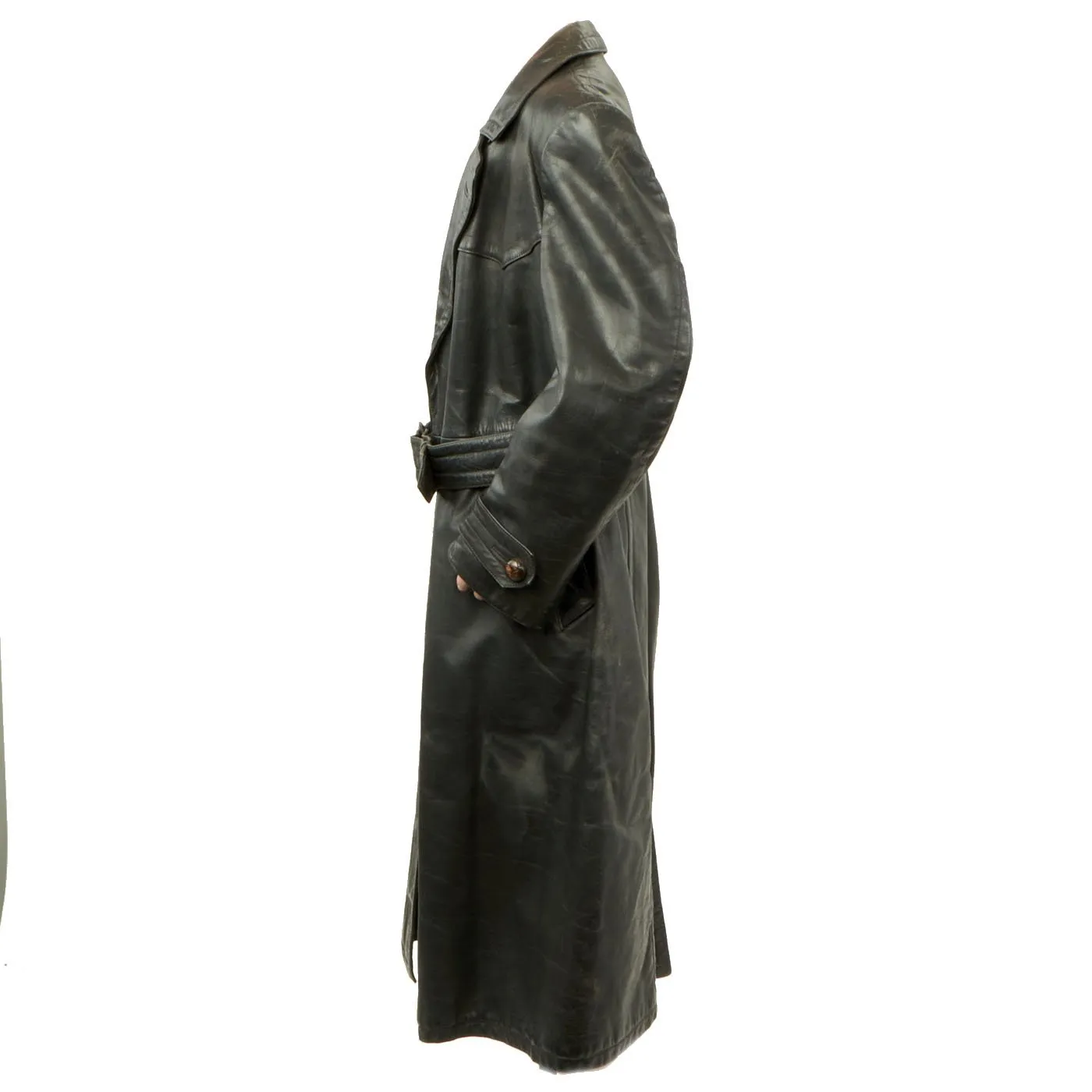 Original German WWII Officer Black Leather Greatcoat