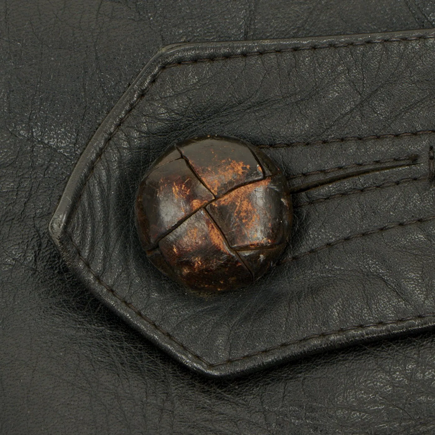 Original German WWII Officer Black Leather Greatcoat