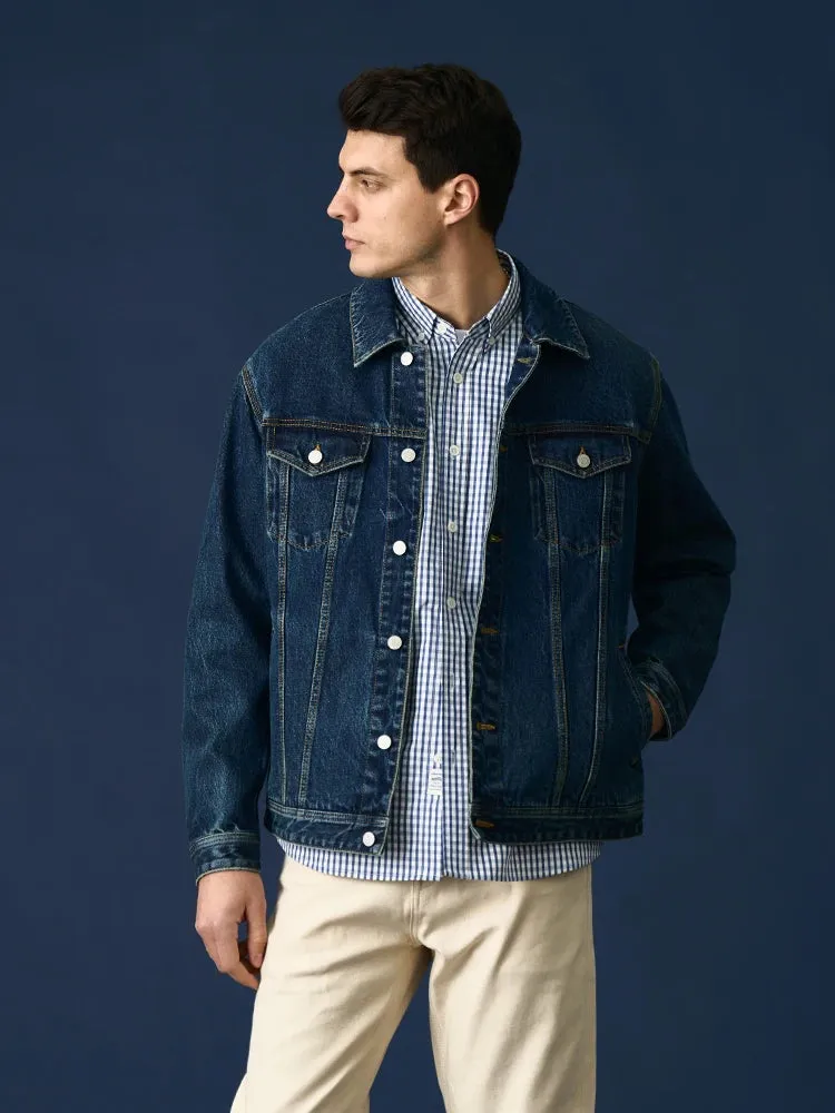 Oversize Classic Denim Jackets Men Washed Vintage 100% Cotton