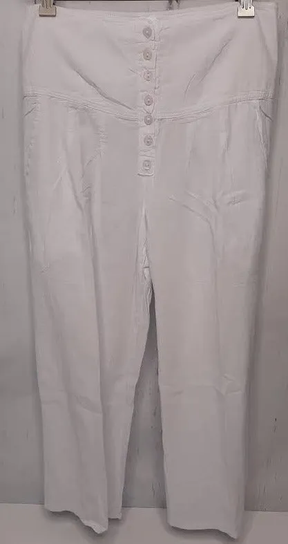 Pants Button Front Stretch Band 2Pocket White Women's L0502-a