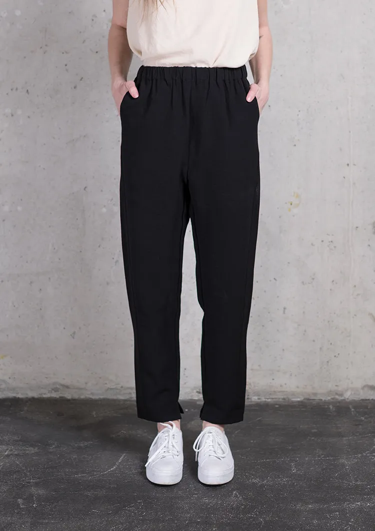 PANTS STRETCH HIGH WAIST - VINTAGE SAKURA CREPE black plain