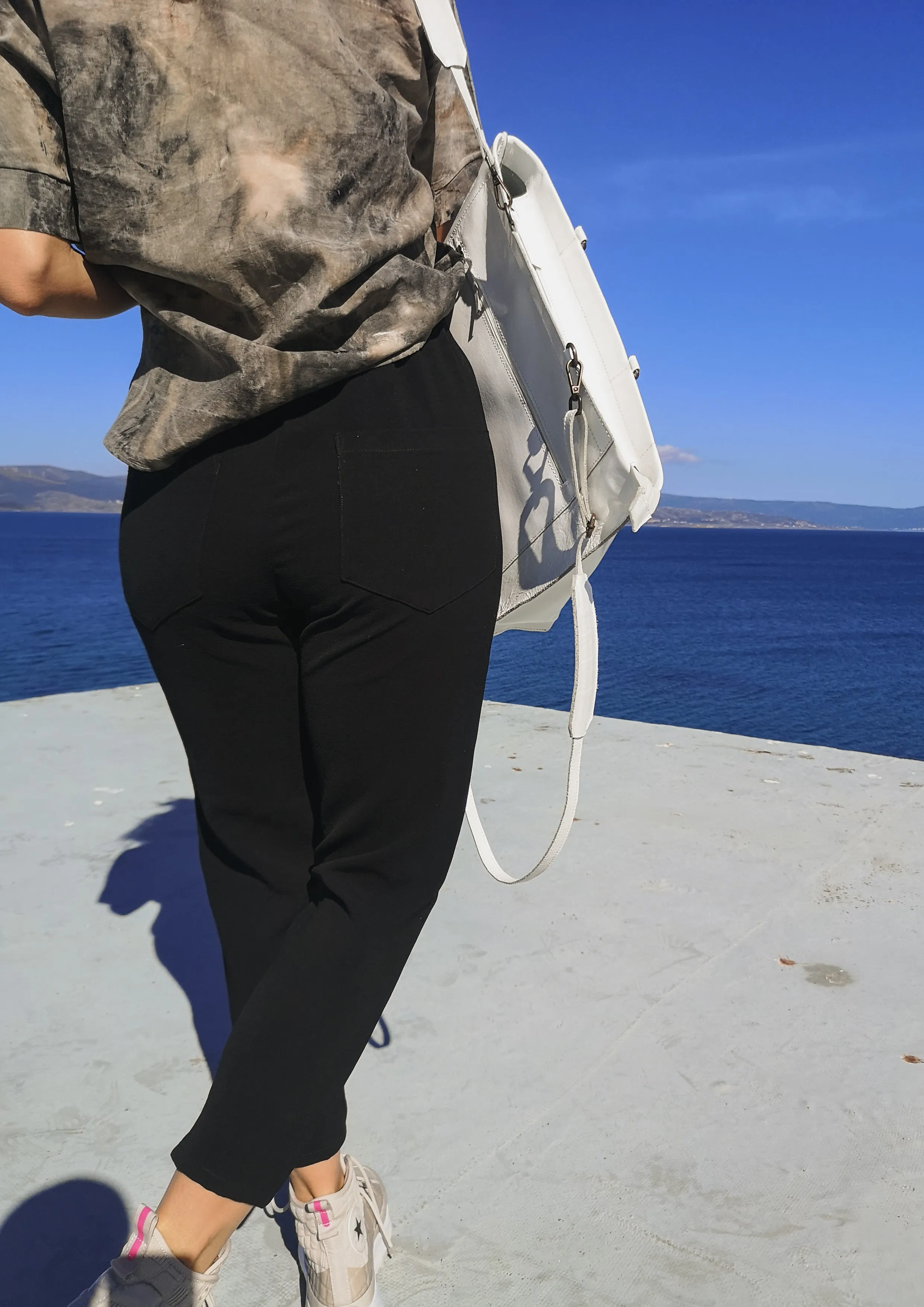 PANTS STRETCH HIGH WAIST - VINTAGE SAKURA CREPE black plain