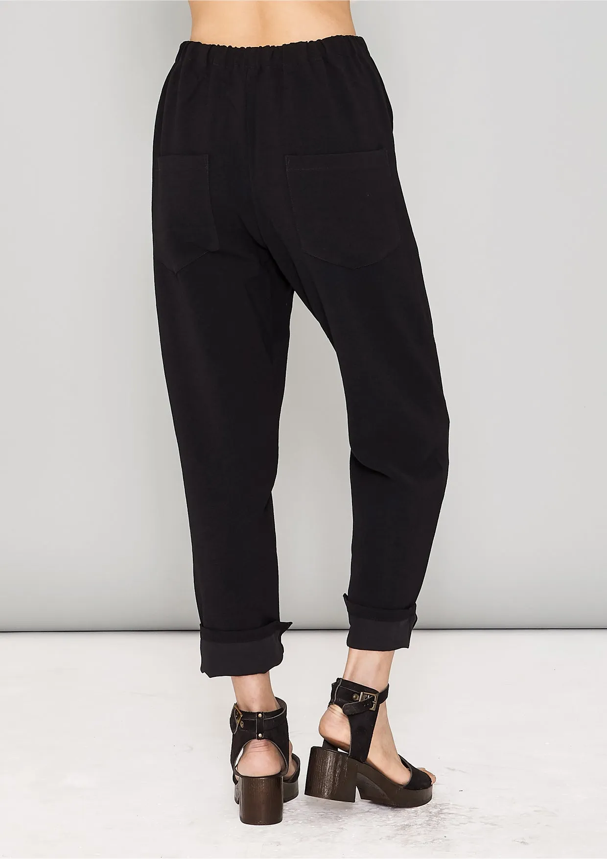 PANTS STRETCH HIGH WAIST - VINTAGE SAKURA CREPE black plain