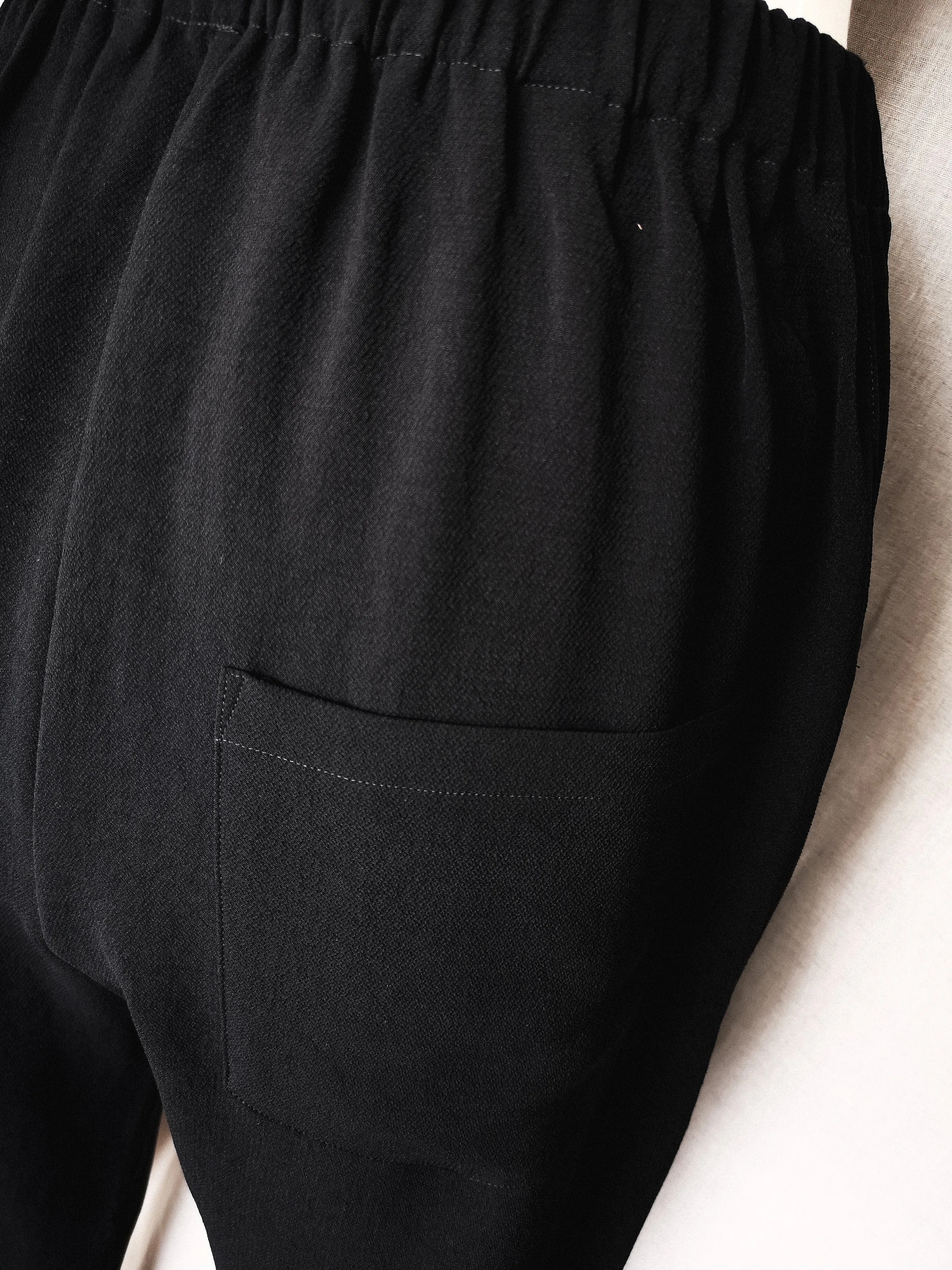 PANTS STRETCH HIGH WAIST - VINTAGE SAKURA CREPE black plain
