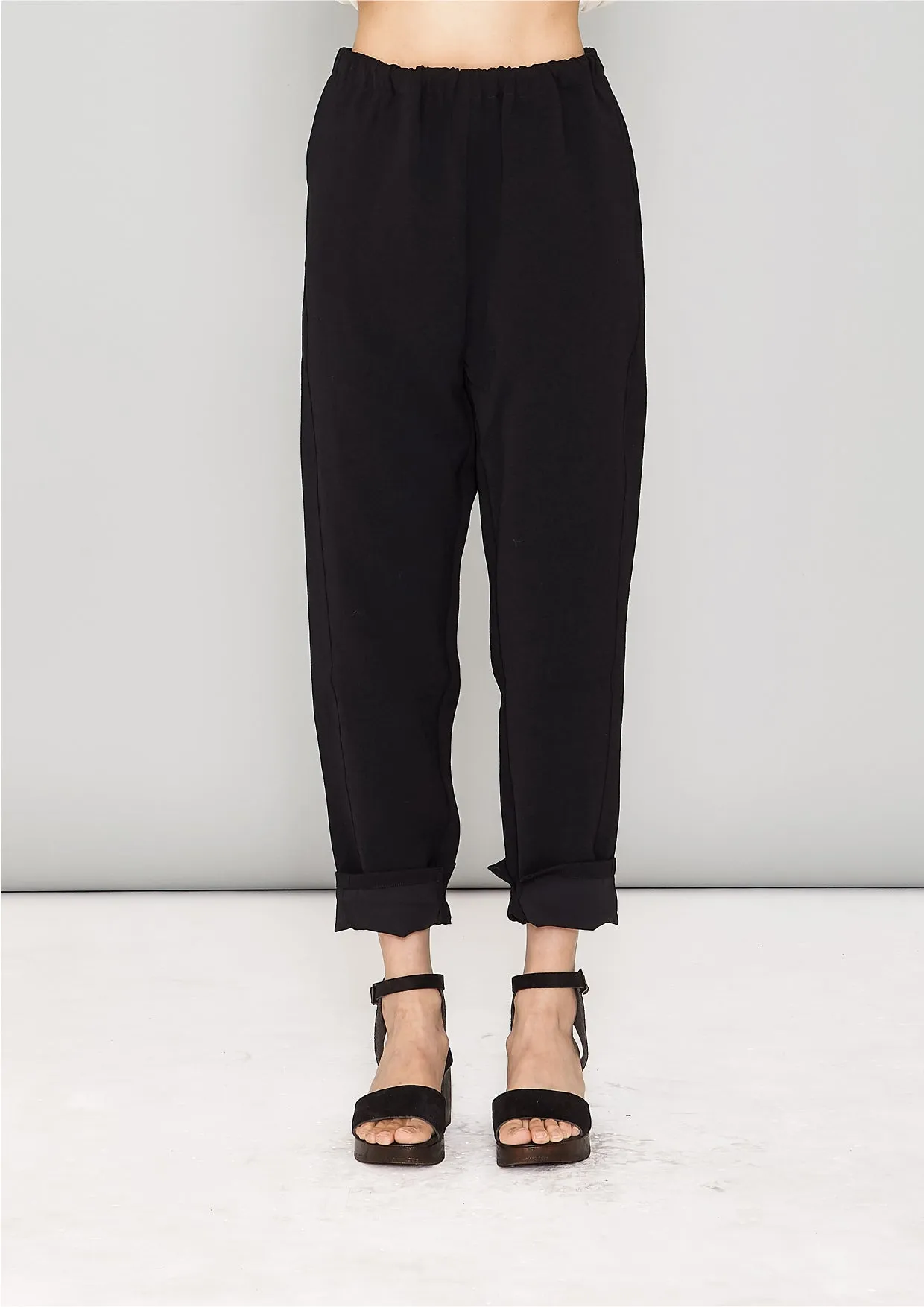 PANTS STRETCH HIGH WAIST - VINTAGE SAKURA CREPE black plain
