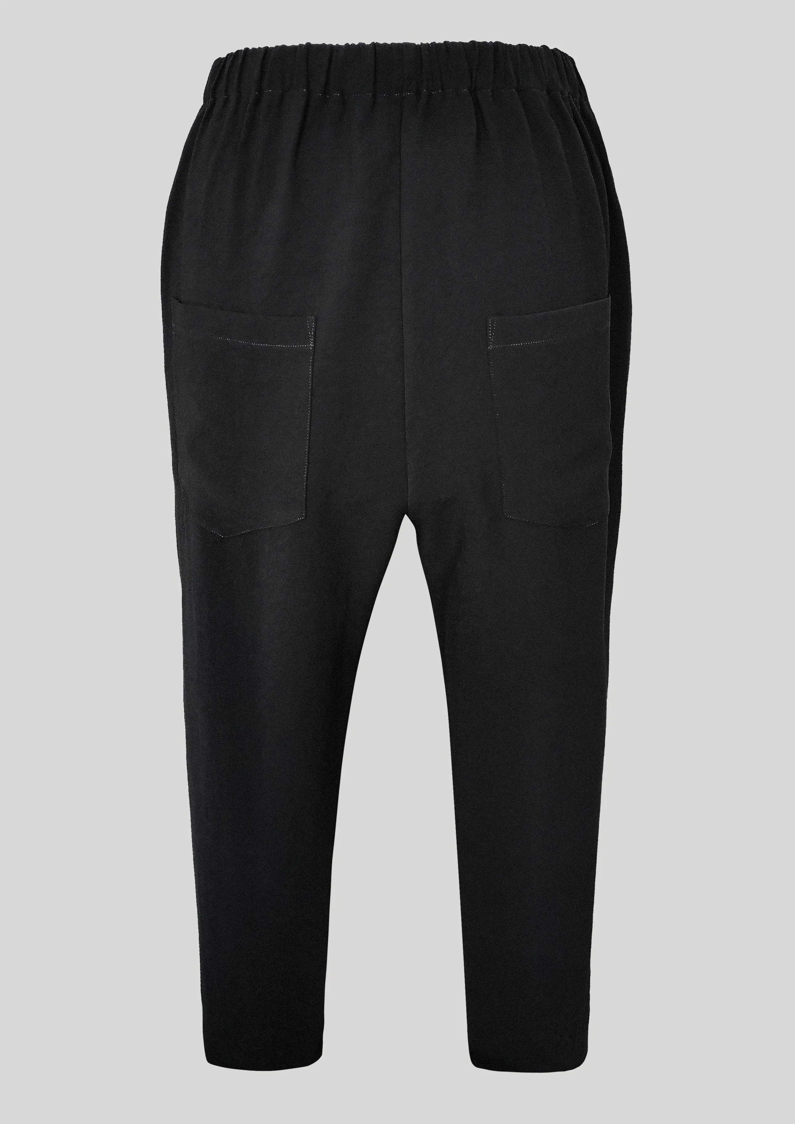 PANTS STRETCH HIGH WAIST - VINTAGE SAKURA CREPE black plain