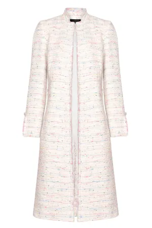 Pastel Tweed Dress Coat with Fringed Edges - Claire
