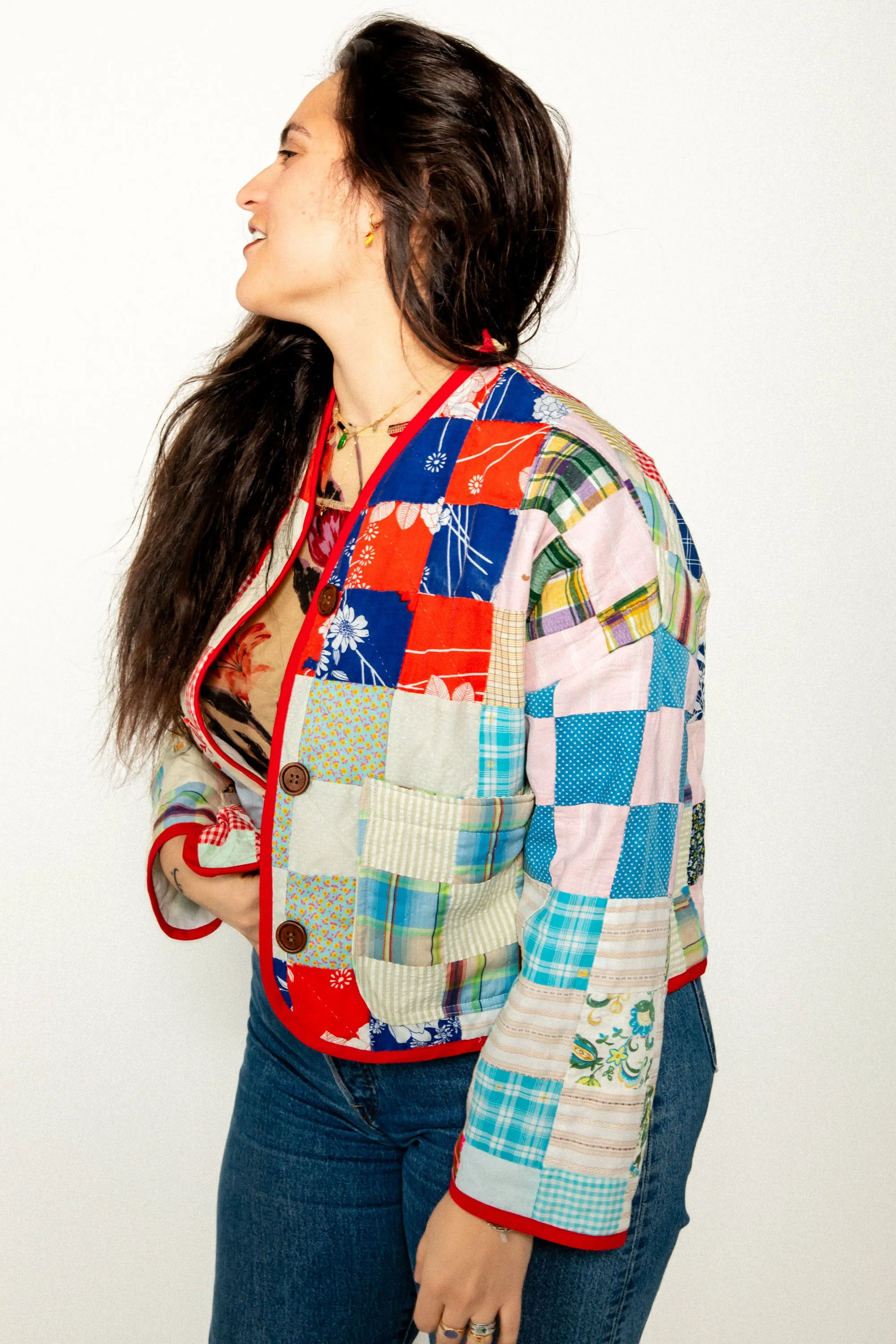 Patchwork Cropped Cardigan Coat (Large)