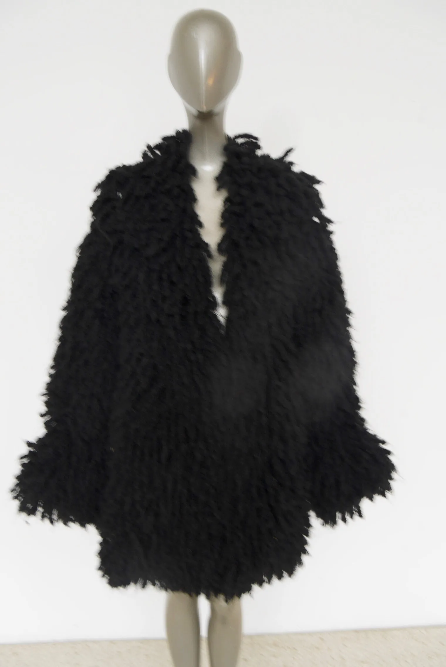 Pierre Balmain avant-garde wool / mohair fringed rag coat