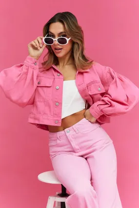 Pink Demin Jacket Long Sleeve Crop